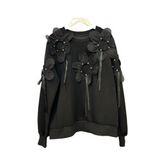 3D Flower Round Neck Loose Fit Sweater