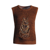 Solid Round Neck Chain Hollow Knitted Vest