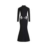 Pre Order: Black Stand Collar Hollow Fish Decoration Tight Mermaid Dress