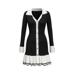 Pre Order: Bow Tie Ruffle Edge Pearl Buckle Knitted Dress