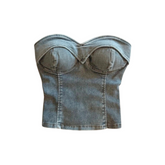 Strapless Cropped Denim Tube Top
