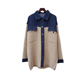 Denim Patchwork Loose Knitted Cardigan