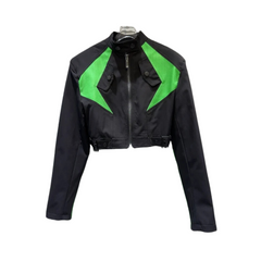 PU Leather Splicing Shoulder Pad Short Jacket