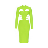 Green Hollow-Out Slim-Fit Midi Dress