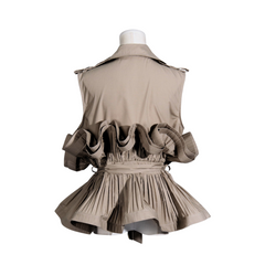 Khaki V-Neck Pleated Sleeveless Top