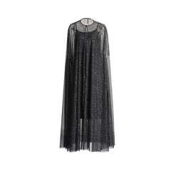 Diamond Mesh Cloak + Black Satin Dress Set