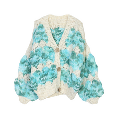 Gradient Color V-Neck Wool Knitted Cardigan