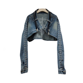Metal Rivet Washed Denim Short Jacket