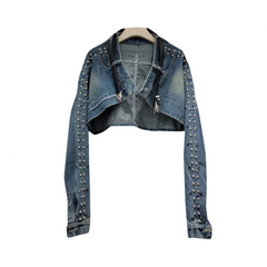 Metal Rivet Washed Denim Short Jacket