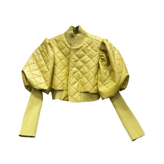 Versatile Bubble Sleeves Knitted Leather Jacket