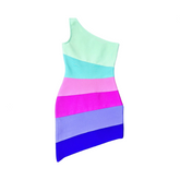 Rainbow Knitted Diagonal Shoulder Slim Fit Bandage Dress