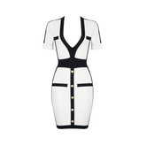 V-Neck Patchwork One Line Button Bodycon Dress