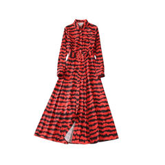 Retro Tiger Print Waistband Large Swing A-Line Dress