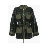 Spliced Sequins Drawstring Waist Loose Jacket