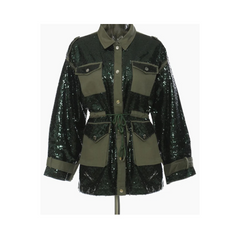 Spliced Sequins Drawstring Waist Loose Jacket