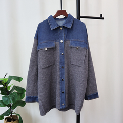 Denim Patchwork Loose Knitted Cardigan