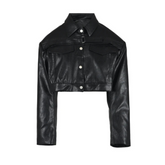 Solid Cropped PU Leather Jacket