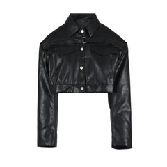 Solid Cropped PU Leather Jacket