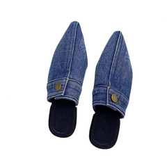 Denim Pointed Toe Flat Mules