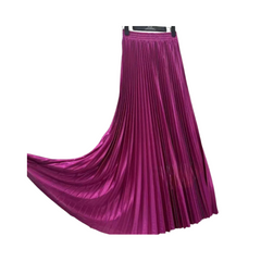 Solid Pleated A-Line Maxi Skirt