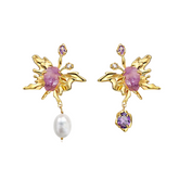 Pearl Crystal Pendant Asymmetrical Earrings