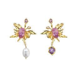 Pearl Crystal Pendant Asymmetrical Earrings