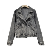 Nail Bead Diamond Inlaid Denim Jacket