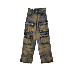 Multi Pocket Distressed Loose Pants