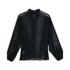 Striped Stand Collar Hollow Shirt