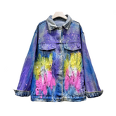 Diamond Studded Hand Drawn Graffiti Denim Jacket