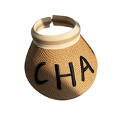 Sun Visor Wide Brim Letter Straw Ponytail Beach Hat