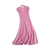 Elegant Solid Stripe Long Dress