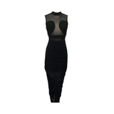 Pre Order: Black Mesh Patchwork Pleated Stretch Bandage Dress