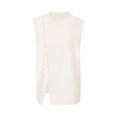 Pre Order: Beige O-neck Asymmetric Split Top