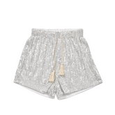 Silver Sequins Low Waist Lace Up Mini Shorts