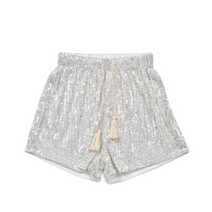 Silver Sequins Low Waist Lace Up Mini Shorts