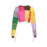 Casual Color Block Knitted Cropped Sweater