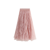 Solid Pleated Tulle Maxi Skirt