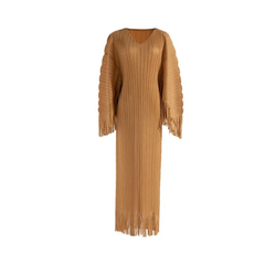 Pre Order: Batwing V-Neck Pleated Spliced Tassel Dress