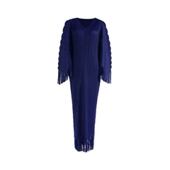 Pre Order: Batwing V-Neck Pleated Spliced Tassel Dress