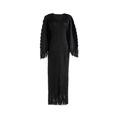 Pre Order: Batwing V-Neck Pleated Spliced Tassel Dress