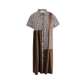 Striped Patchwork Loose Single Breasted Casual Dress