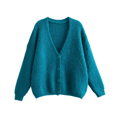 Solid Loose V-Neck Knitted Cardigan