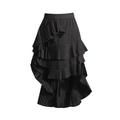 Solid Pleated Ruffled Edge High Waist Skirt