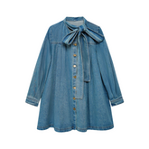 Loose Lace Up Long Sleeved Denim Short Dress