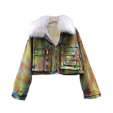 Woolen Collar Denim Short Fleece Jacket