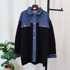 Denim Patchwork Loose Knitted Cardigan