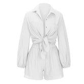 Solid Casual Lace Up Top + Shorts Set