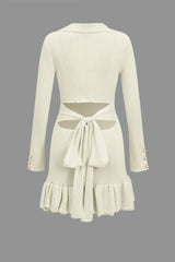 Pre Order: Bow Tie Ruffle Edge Pearl Buckle Knitted Dress