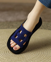 Beautiful Navy Hollow Out Peep Toe Platform Suede Slide Sandals